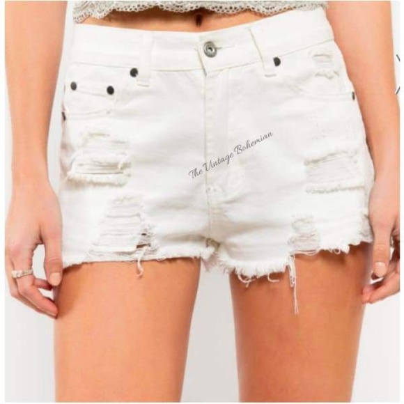 NWT Distressed Denim Shorts | White - Picture 3 of 4